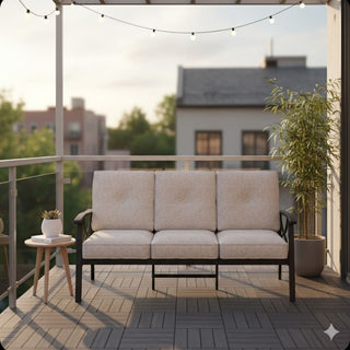 70 Inches All-Weather Metal 3-Seat Patio Sofa with Beige Cushions with Khaki Frame