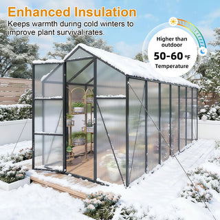 Walk-In Outdoor Polycarbonate Greenhouse with Aluminum Frame – Adjustable Vents, Lockable Door & UV Protection for Backyard