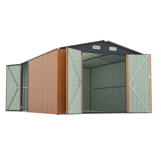 Outdoor Storage Shed 9×11 FT with 3 Lockable Doors,Utility Tool Shed Metal Storage Garden Sheds 4 Vents,Metal Sheds with Galvanized Steel Frame,for Backyard,Patio,Lawn,yellow