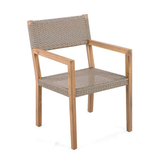 Outdoor Dining Chairs Set of 2, Light Teak Acacia Wood Frame and Multi Light Brown PE Wicker
