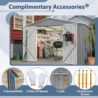 10X8 FT Metal Outdoor Storage Shed with Metal Foundation & Lockable Doors – Garden Tool Shed