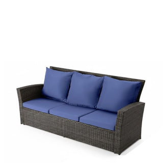 67.7" All-Weather Wicker 3-Seat Patio Sofa with Thick Blue/Biege/Gray/Black Cushions & Black Frame