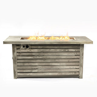 54" Propane Gas Fire Pit Table, 50000 BTU Rectangular Steel Fire Pit with Imitation Wood Grain Finish for Outside Patio Deck Garden Courtyard-Light Beige
