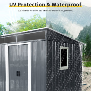 6X5 FT Steel Outdoor Storage Shed with Window and Clear Roof Panel, Rustproof Equipment Shed for Garden & Patio