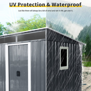 6X5 FT Steel Outdoor Storage Shed with Window and Clear Roof Panel, Rustproof Equipment Shed for Garden & Patio