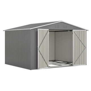 10X8 FT Metal Outdoor Storage Shed with Metal Foundation & Lockable Doors – Garden Tool Shed