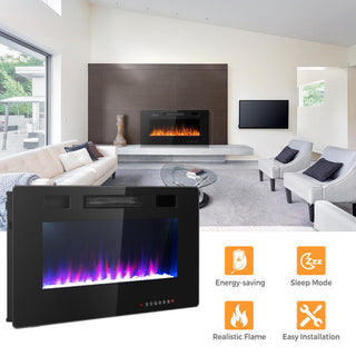 30/36/42/50/60-Inch Recessed Ultra Thin Electric Fireplace Heater with Glass Appearance