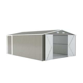 10x14 Ft Outdoor Metal Storage Shed with 3 Lockable Doors, 4 Air Vents & Sloped Roof, Heavy-Duty Utility Garden Tool Shed with Reinforced Frame