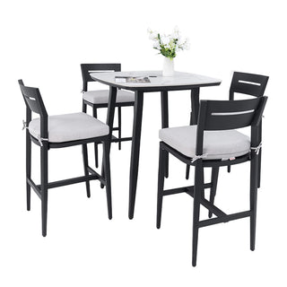 5-Piece Outdoor Patio Bar Set – 35.4" Marble-Style Sintered Stone Table & Aluminum Bar Stools with Sunbrella® Cushions