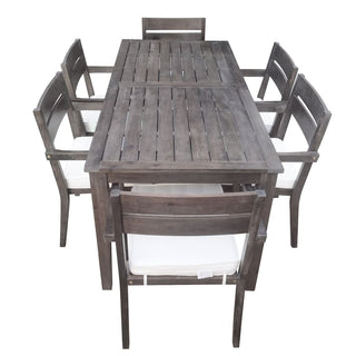 7-Piece Acacia Wood Patio Dining Set with Cushions – Large Table & 6 Chairs for Outdoor Living
