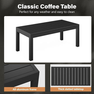 45" All-Weather Aluminum Outdoor Coffee Table, Slatted Black Patio Side Table
