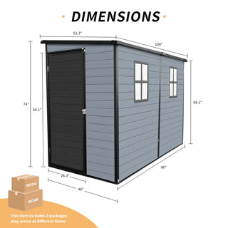 4x8 FT Outdoor Resin Storage Shed with Floor, 2 Windows & Lockable Door – Plastic Garden Shed for Tools, Bikes & Trash Cans