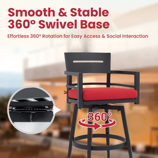 5-Piece Outdoor Patio Swivel Bar Set with Marble-Style Stone Table & Aluminum Swivel Bar Stools