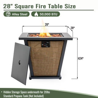 28" Propane Gas Fire Pit Table, 50000 BTU Square Steel Fire Pit for Outside Patio Deck Garden Courtyard