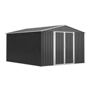 10x12 FT Metal Outdoor Storage Shed – Large Steel Garden Tool Shed with Lockable Doors for Backyard