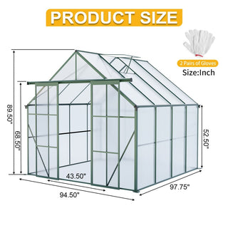 Double Door Polycarbonate Greenhouse Raised Base and Anchor Aluminum Heavy Duty Walk-in Greenhouses for Outdoor Backyard in All Season