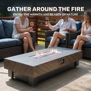60-INCH FIRE PIT TABLE,Stone Outdoor Gas Fire Pit Table with Rain cover,Rectangular Heater for Patio, Backyard, Deck, Outdoor Modern Patio Fire Pit