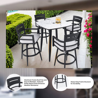 Modern 2-Piece Outdoor Swivel Bar Chairs with Sunbrella Cushions – 360° Aluminum Patio Bar Stools in Ember Black