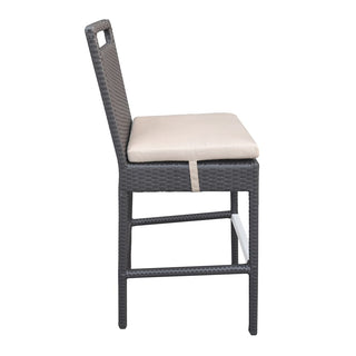 Outdoor Patio Wicker Barstool with Water Resistant Beige Fabric Cushions