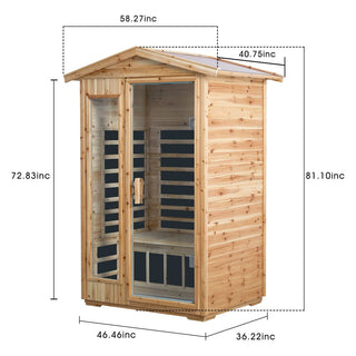 2-Person Outdoor Far Infrared Sauna Room with Old Fir Wood – Home Spa Dry Sauna Cabin