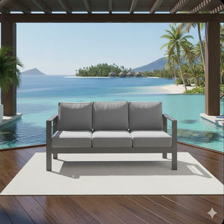 73" All-Weather Aluminum Patio Sofa, 3 Seat Outdoor Couch with Thick Cushions &  Frame