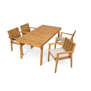 5 - Piece / 7 - Piece Patio Furniture Set Acacia Wood Table and 4 Heavy-Duty Cushioned Chairs, Natural