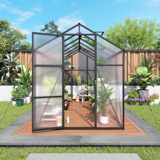 Walk-In Outdoor Polycarbonate Greenhouse with Aluminum Frame – Adjustable Vents, Lockable Door & UV Protection for Backyard