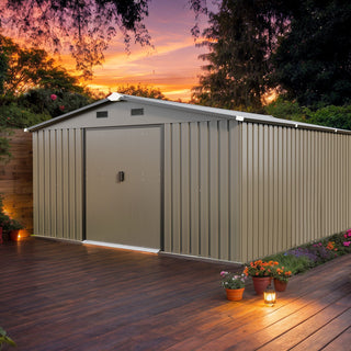 10x12 Ft Outdoor Steel Storage Shed with Dual Windows, Protective Coated Color Steel Panels & Spacious Utility Storage Design