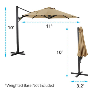 10 FT Cantilever Patio Umbrella with 360° Rotation & Tilt Adjustment, Square Outdoor Offset Umbrella with Aluminum Pole without base
