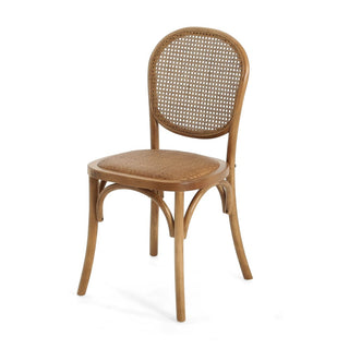 Elegant Vintage Rattan Dining Chairs With Solid Birch Wood Frame (Set Of 2)