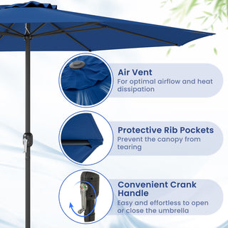 12 FT Patio Umbrella with Crank Handle & 8 Sturdy Ribs – Durable Outdoor Market Umbrella for Patio, Garden & Backyard