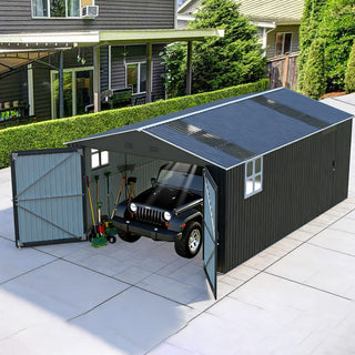 Upgraded 13x20FT Outdoor Storage Shed, Large Metal Garage Shed with Two Windows and Two Translucent Panels for Car, Truck, Bike, Lawnmower, Backyard Tool