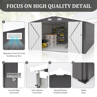 10×14 FT Heavy-Duty Metal Storage Shed with 3 Lockable Doors, 4 Vents & Sloped Roof – Outdoor Garden Tool Shed for Backyard, Patio & Lawn (Dark Grey)
