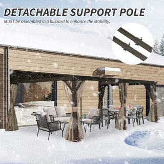 Hardtop Wall Mounted Gazebo with Sloping Galvanized Steel Roof, Aluminum Frame, Drainage System, Curtains and Netting, for Patio, Deck, Garden, Backyard