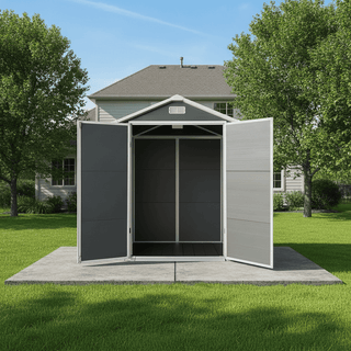 6x6 / 6x4 FT Resin Outdoor Storage Shed with Floor, Lockable Door, Weatherproof Plastic Garden Shed for Backyard & Lawn