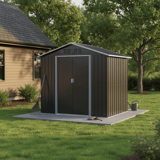 7x4.3 FT Metal Garden Shed with Window, Outdoor Storage Shed in Coal Grey, Heavy-Duty Weatherproof Steel Tool House for Backyard, Patio & Lawn
