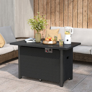 50000 BTU 2 Inch ropane Gas Fire Pit Table with Wind Guard and Glass Rocks