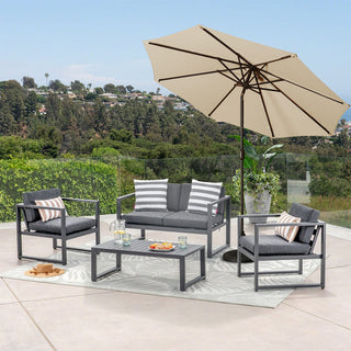 9 ft Aluminum Market Patio Umbrella with Push Button Tilt & Crank Lift, Outdoor Sun Umbrella in Taupe
