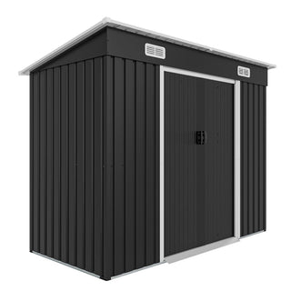 8 x 4 FT Outdoor Metal Storage Shed, Galvanized Steel Shed with Sliding Door, Lockable Design, Air Vents & Threshold for Garden Tools