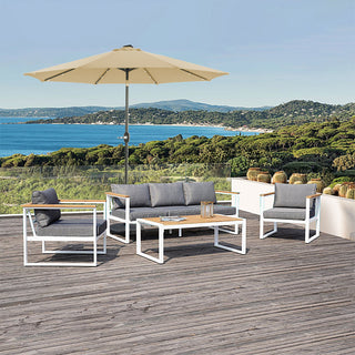 9-ft Aluminum Navy/ Lake Blue/ Tan/ Red Crank Market Patio Umbrella with Lights