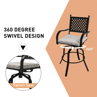 5-Piece Cast Aluminum Patio Dining Set with Swivel Chairs & Table – Black Finish for Outdoor Gatherings