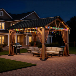 13X11 FT Patio Gable Roof Hardtop Gazebo Aluminium Frame Galvanized Steel Top