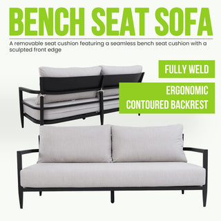 Outdoor Aluminum Bench Sofa with Sunbrella® Cushions – Fully Welded, Weather-Resistant Patio Loveseat