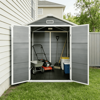 6x6 / 6x4 FT Resin Outdoor Storage Shed with Floor, Lockable Door, Weatherproof Plastic Garden Shed for Backyard & Lawn