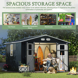 8x10 Ft Outdoor Storage Shed with Protective Coating, 4 Daylight Windows & Lockable Doors, Heavy-Duty Metal Garden Shed, Dual Color Option