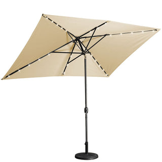 10Ft Outdoor Rectangular Umbrella with 26 Solar-Powered LED Lights, Crank and Tilt