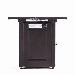 50,000 BTU Outdoor Propane Fire Pit Table, ETL Certified Gas Fire Pit with Side Door, Wood-Look Tabletop & X-Shaped Base