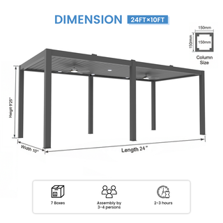 Aluminum Double Pergola Gazebo with Adjustable Louvered Roof & LED
