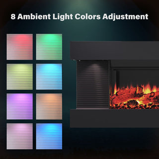 50"/60"/72" Wall-Mounted Electric Fireplace with Suspended LED Lighting, Modern Indoor Fireplace for Living Room