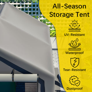 8x8 / 6x6 FT Multi-Purpose Outdoor Storage Shelter with Roll-Up Doors, Waterproof & UV-Resistant Portable Canopy for Garden, Tools & Equipment
